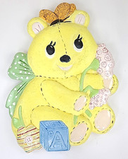 Vintage MaCky Ceramic Baby Bear and butterfly Wall Plaque yellow nursery