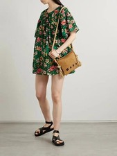 ULLA JOHNSON Gallia green Printed Cotton-Blend Voile Mini Dress size S NWOT