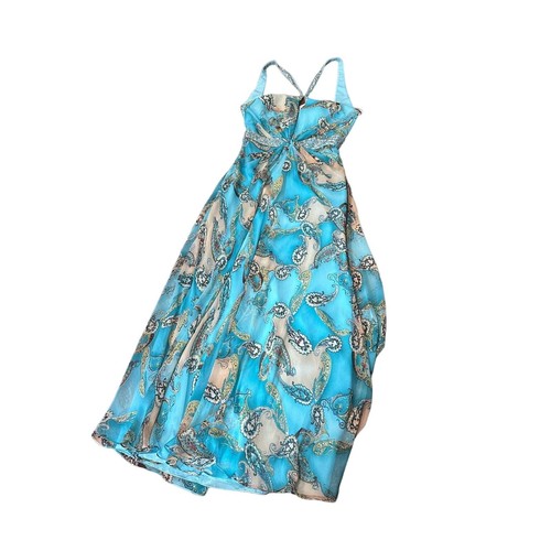 NWT Laffe Jasmine SZ. 12 PAISLEY Sequin Blue Halter Formal Summer Low Back Dress - Picture 18 of 20
