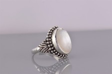 MWS Sterling Silver Pebbled Bezel Mother of Pearl Carved Band Ring 925 Sz: 7