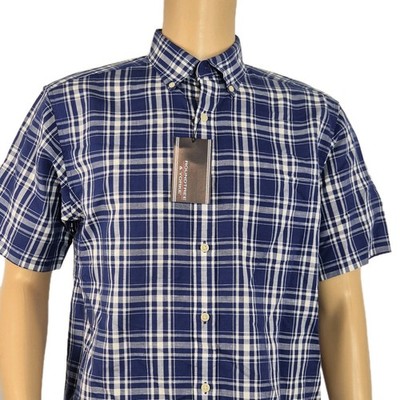 Roundtree Yorke Men's Shirt Size S Blue Plaid Short Sleeve Linen Blend NWT 28