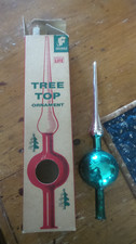 Vintage CHRISTMAS TREE TOPPER Spire, Silver & Green, 10", Franke