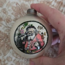 Santa Claus Christmas Ball Ornament Pearl White Retro Holiday Decor Vintage