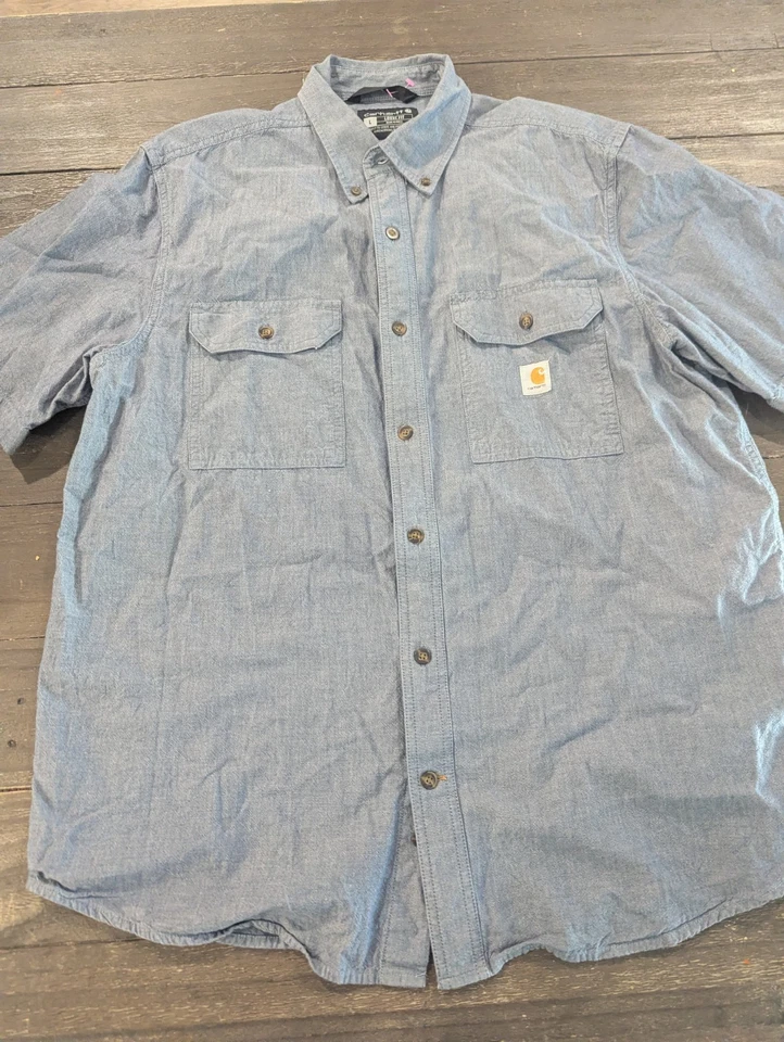 Carhartt Shirt Mens L Blue Long Sleeve Loose Fit Denim Look Button Down - Image 2 of 4