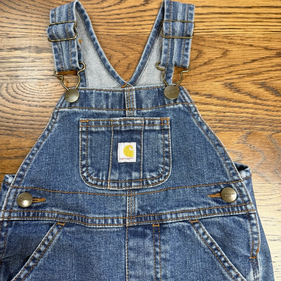 Mono de una pieza de mezclilla azul lavado Carhartt para bebé niño talla 12 meses Foto 3 de 4