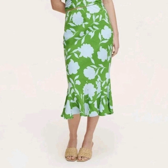 Kate Spade New York x Target Linen Fit Flare Midi Skirt Green L Resort Travel