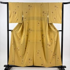 JAPANESE KIMONO FINE PATTERN MUSTARD 156cm 5 ft 1 in PURE SILK FF10069