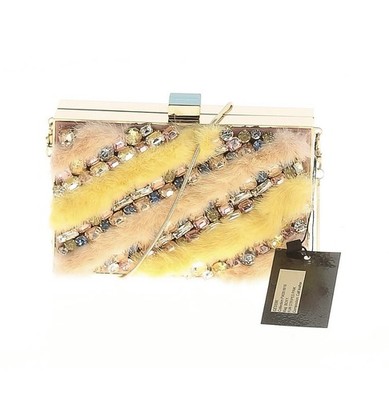 Gedebe Fur and Crystal Boxy Striped Handbag NWT