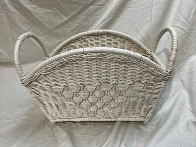 Vtg Wicker Rattan Magazine Basket Holder Rack Footed Country Farm - Image 1 of 4