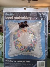 Vintage 12' Bucilla Bead Embroidery Pillow Kit-NO PILLOW FORM-Lace-Crafts- S D 