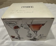 Set 4 Martini Glasses Zig-Zag Stem Libbey Z-Stem Cocktail Glasses 6.5" w BOX