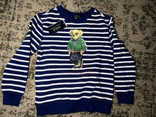 Polo Ralph Lauren Polo Bear Striped Long Sleeve Kids Size 7 NWT Blue White