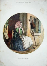 Original Old Antique Print 1856 Colour Boulogne Fish Girl Street Scene Woman