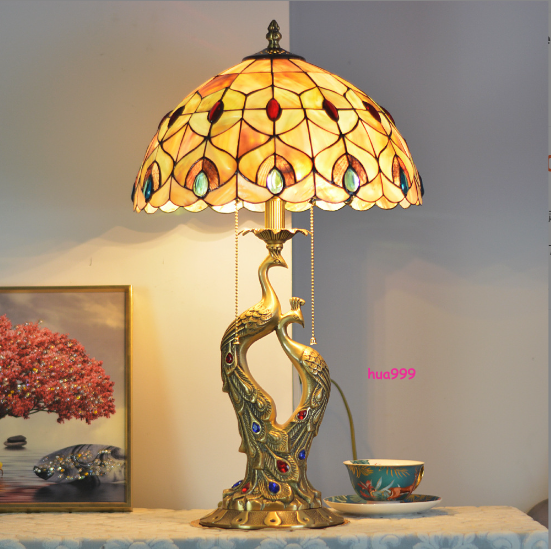 Tiffany Table Lamp Shell Table Lamp Vintage French Brass Double Phoenix Ornament