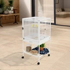 Mobile Bird Cage with Storage Shelf, Metal Bird Cage with 4 Universal Wheels