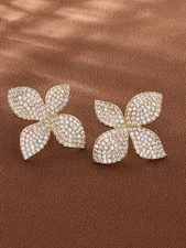 Original Design Shiny Cubic Zirconia Leaf Flower Earrings for Women Gorgeous Bul