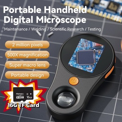 500X Digital Microscope 1080P 2Inch Screen Video Coin Microscope w/ MagnifyGlass