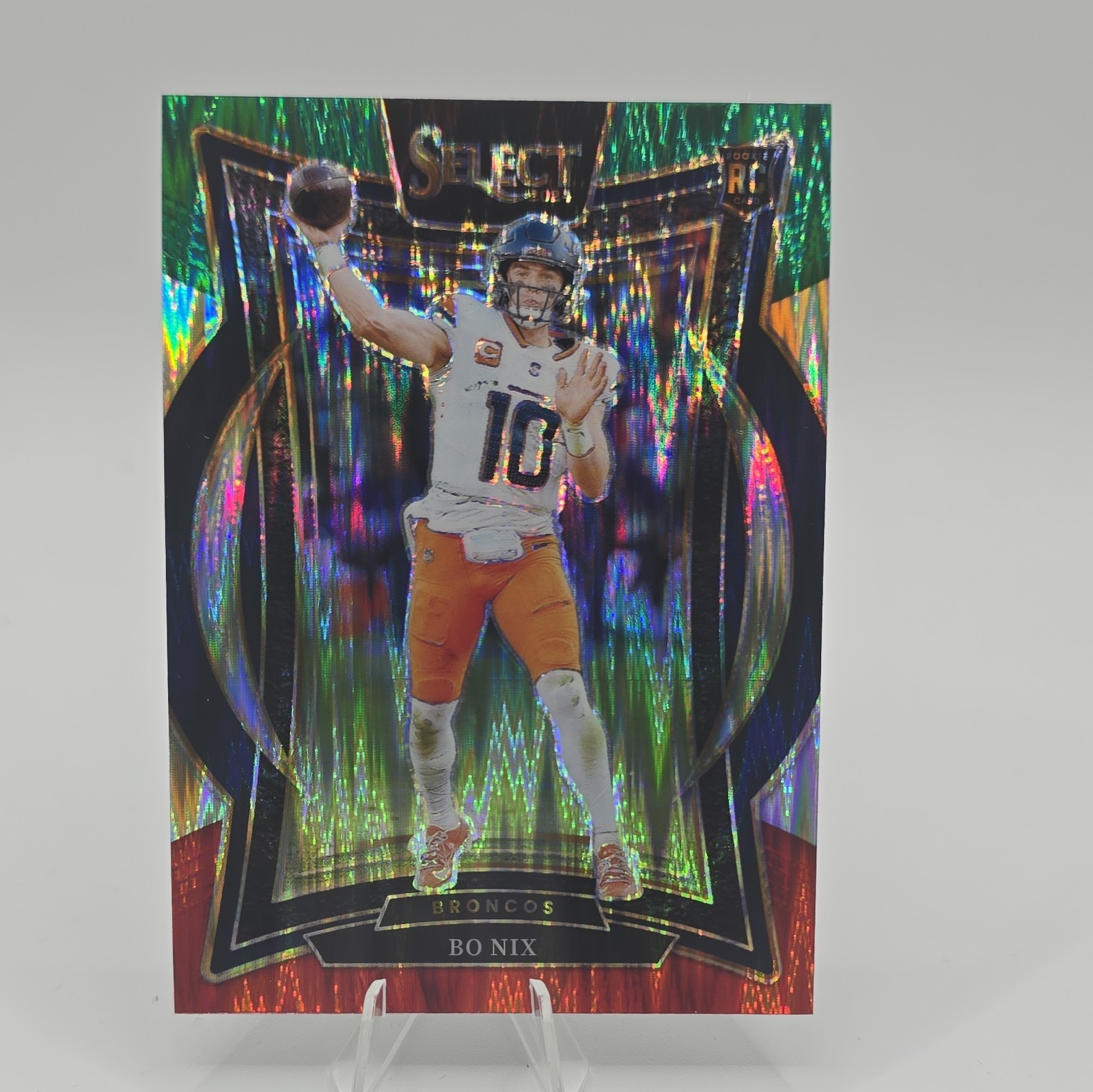 2024 Select Football Bo Nix Rookie Green Red Shock Concourse Rookie Card #30