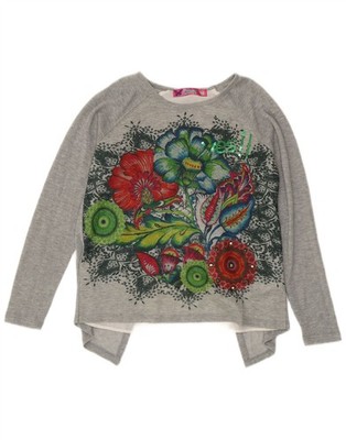 Desigual Womens Graphic Top Long Sleeve UK 6 XS Grey Floral Polyester CT08