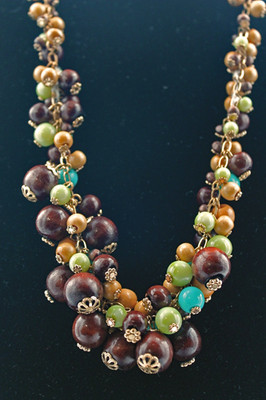 Robert Rose Multi Color Beaded Statement Necklace   14'' Cluster Design Vintage