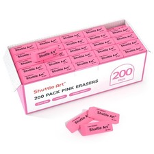 Shuttle Art Pink Erasers, 200 Pack Bulk for School, Office, Latex-Free Soft Eras