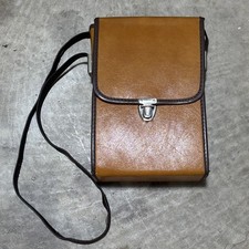 VTG Brown w/red  Faux Leather Camera binocular Case Bag Purse 60s Boho Hipster