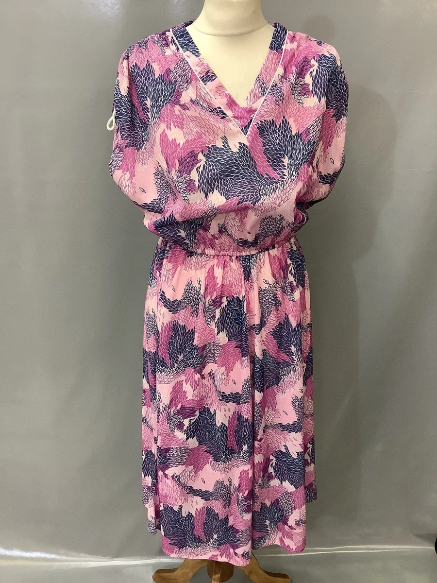 Deadstock Vintage 80 s C A Floral Dress Size 42 M Pink