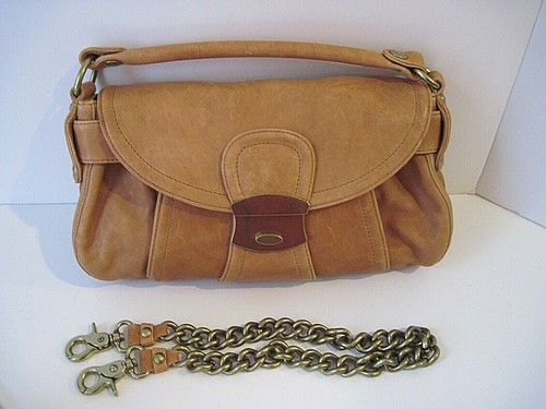 Kooba Light Brown Leather Shoulder Bag Handbag Brass Hardware Chain Excellent 