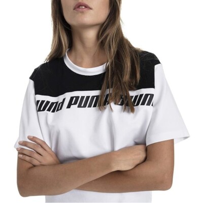 PUMA T-Shirt 'Women Modern Sports Sweat Tee' - white/black - S - Sample - NEU