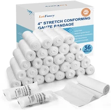 36 PACK Rolled Gauze Bandage 4" x 4.1yd Sterile Stretch Medical Tape First Aid