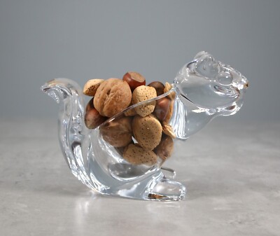 Clear Glass Squirrel Bowl Figurine Heavy Lead Crystal Potpourri Candy Dish