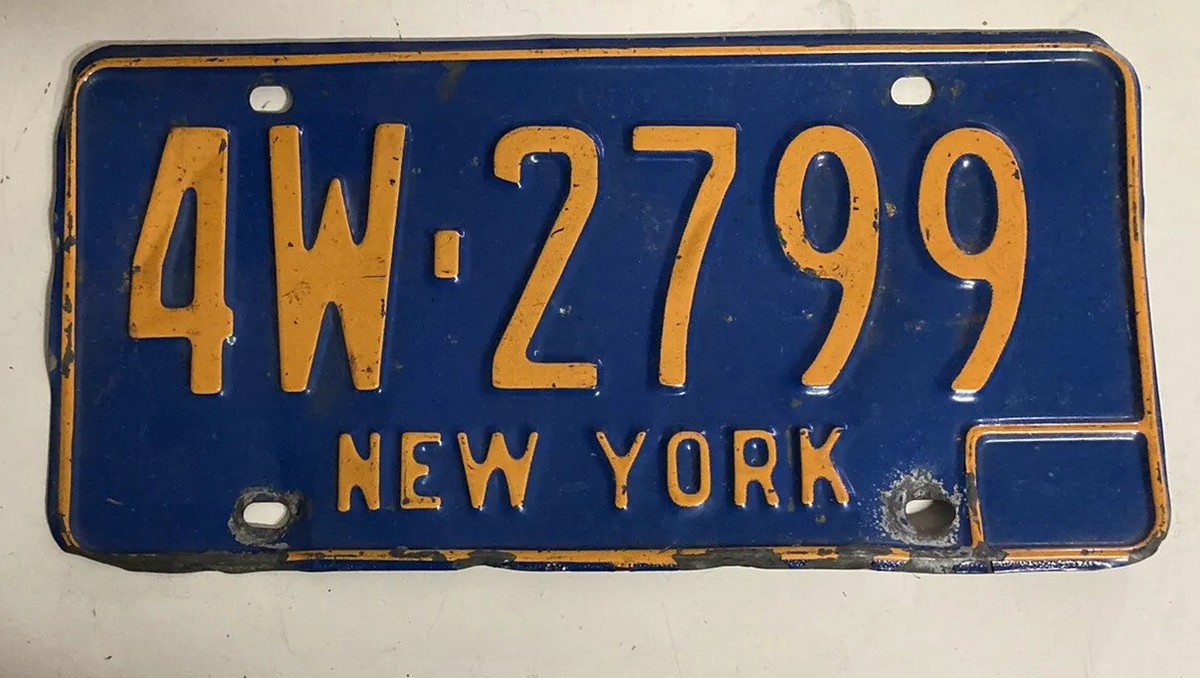 Vintage Original Collectible Blue New York State DMV License Plate