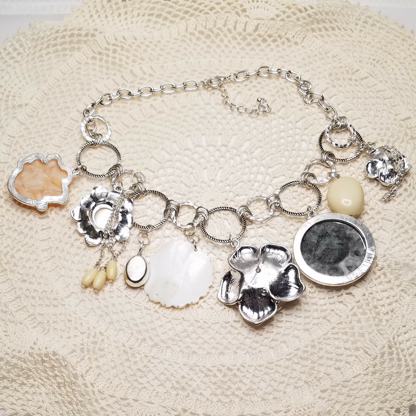 Bold Chunky Statement Flower Rose Shell Silver To… - image 6