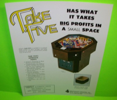 TAKE FIVE Pinball Machine Flyer Original 1978 Flipper Arcade Game Artwork Allied