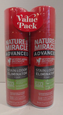 Nature's Miracle Advanced Severe Mess Stain & Odor Eliminator Foam- 2 Pk -17.5oz