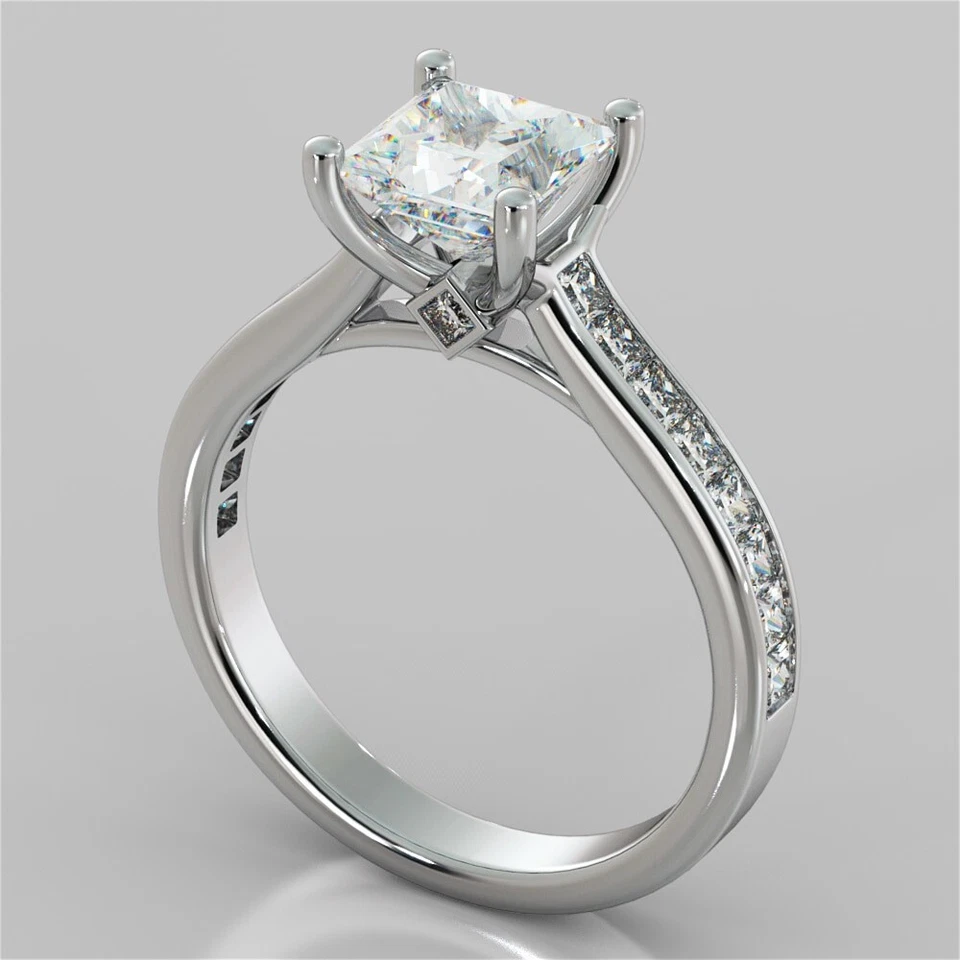 2.64 Ct Princess Cut Lab Created Diamond Engagement Wedding Ring 14K White Gold - Image 3 of 4