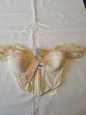 Damen UK 12 Oh Polly Runaway Bardot Korsett Top Netz Elfenbein