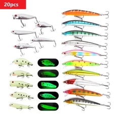 20pcs Artificial Fishing Lures Kit Mixed Including Minnow Luminous Crank Baits 
