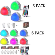EverBrite Tap Light LED Puck Lights 3PACK/6PACK Remote Controlled w/12 RGB Color