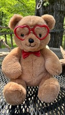 FAO Schwarz 12" Sparklers Bear with Red Heart Glasses Bow Tie Stuffed Animal VTG