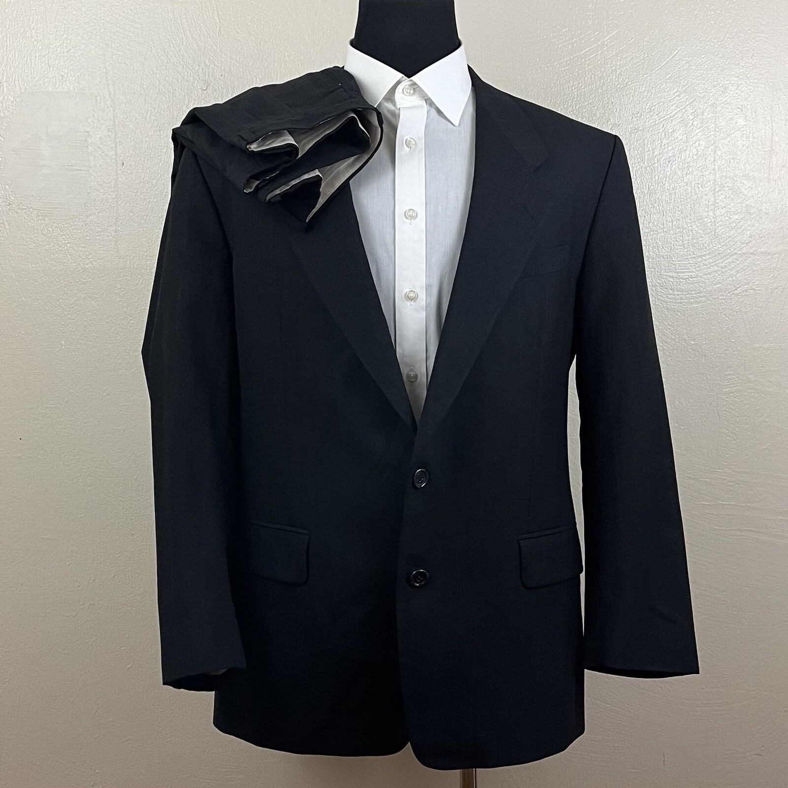 Tuta uomo 2 pezzi Yves Saint Laurent blu gessato 42R 100% lana 2 bottoni 084