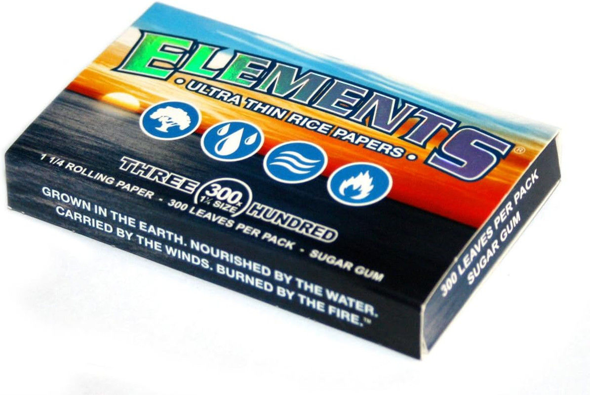 ELEMENTS 300 Ultra Thin Rice Rolling Paper 1.25 1 1/4 Size, 5 Pack = 1500 Leaves