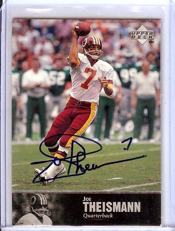 Joe Theismann Autographed Signed New York Yankees 1997 UD Legends Hand Washington #174 JSA AH03576 