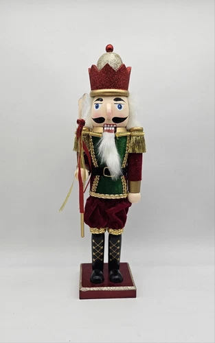 Vintage Nutcracker Glitter Crown Scepter With Crystal 15 In Tall Red Velvet