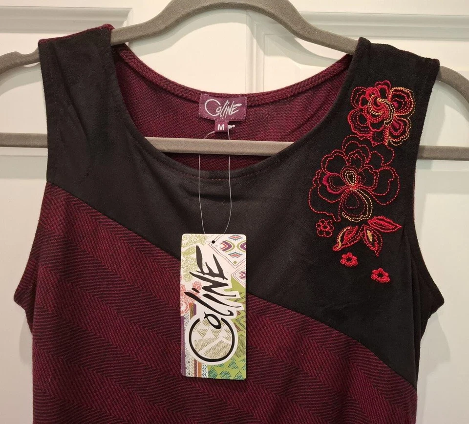 Coline Kleid, Gr. M rot, weinrot, knielang, Stickerei, hinten zum Binden neu  - Bild 3 von 4