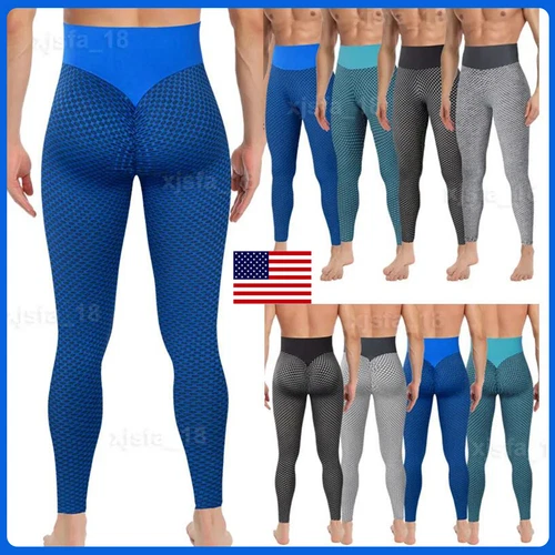 Mens Tiktok Leggings Sports Gym Compression Training Fitness Jogger Yoga Pants - Picture 1 of 27
