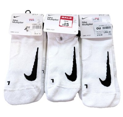 Nike Multiplier No Show Socks White Mens Size UK 8-11 X6 Pairs New