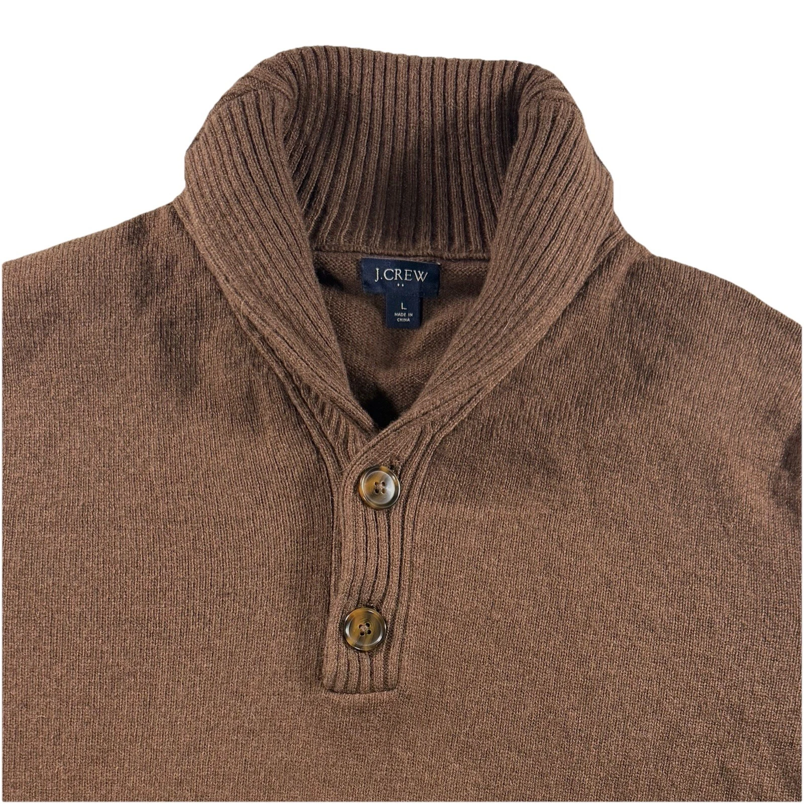 J.Crew Sweater Men’s L Shawl Collar Lambs Wool Blend Dark Brown Pullover Knit