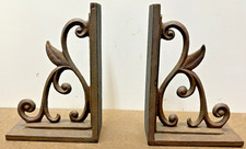 Vintage Pair Cast Iron Scroll Gingerbread Style Bookends 10x7 Heavy Ornate Swirl