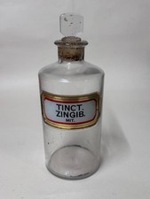 Antique Glass Apothecary Bottle Original Glass Label Tinct. Zingib. Mit - Ginger